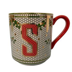 Anthropologie Festive Bistro Tile Mug Monogram Letter "S"